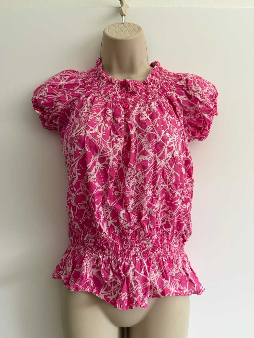 Pink and White Peplum Top with mini buttons